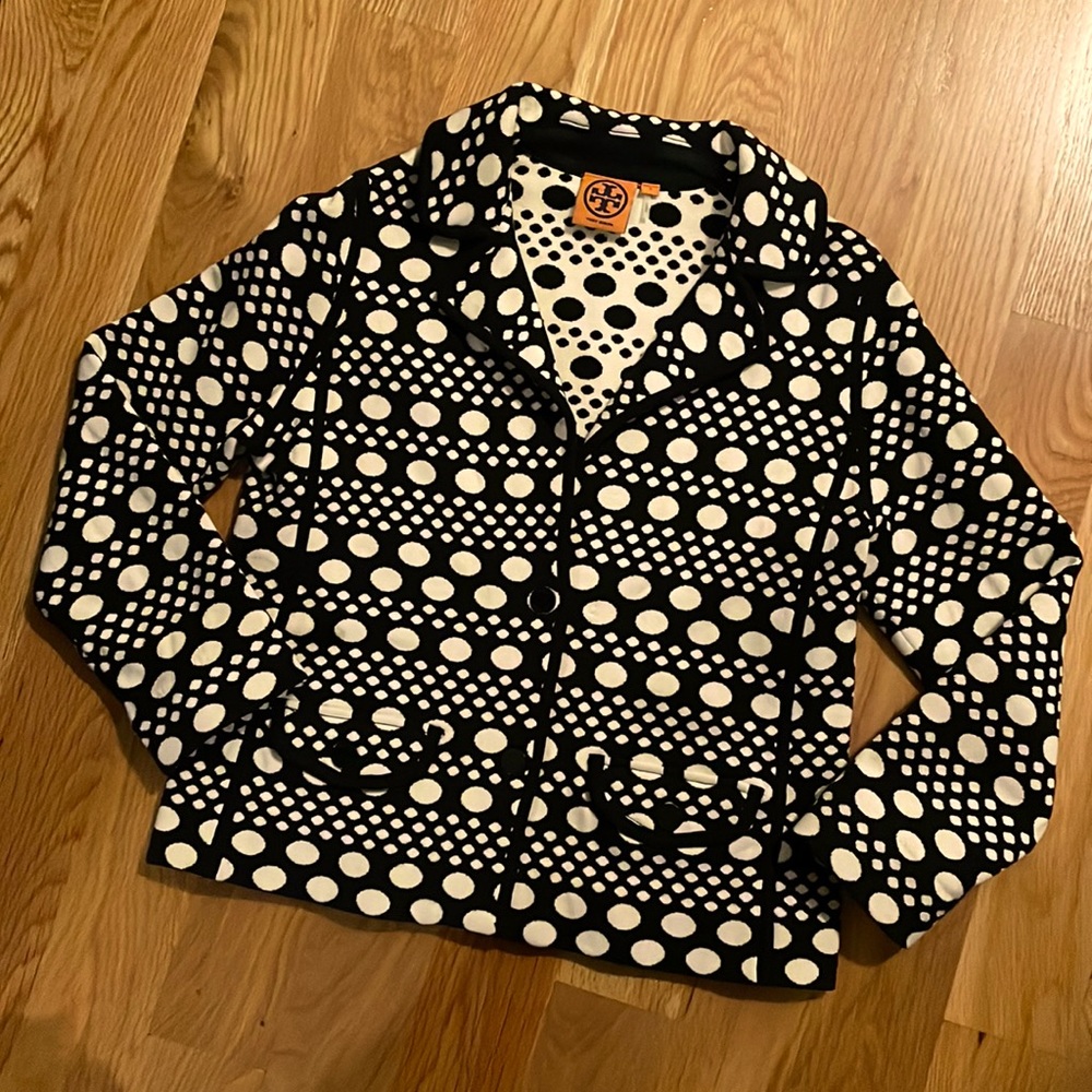 Tory Burch "Elijah" Polka Dot Knit Jacket Size S EUC
